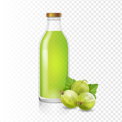 Vector isolated gooseberry juice in glass bottle