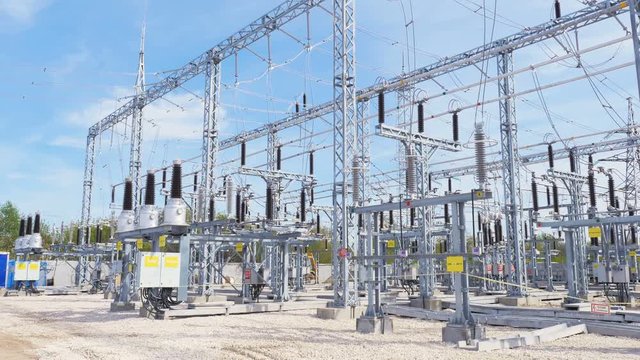 isolators installed at transmission substation distributing energy
