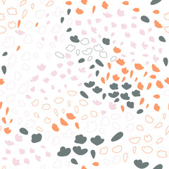 Fototapeta premium Vector organic seamless abstract background, botanical motif with stylized small leaves, freehand doodles pattern.