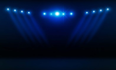 Stage on background and spotlight. Vector illumination