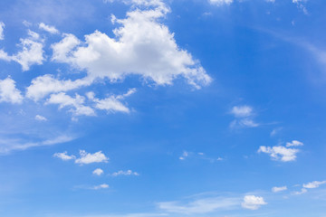 Blue sky with white clouds, rain clouds on sunny summer or spring day for background design.