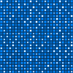 Abstract poster blue tile. Blue banner mosaic. Pixel pattern background for design. Aqua grunge texture. Azure halftone effect. Vintage background. Vector illustration.