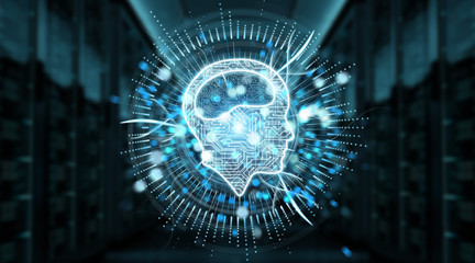 Digital artificial intelligence icon hologram 3D rendering