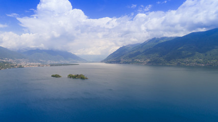 Aerial view of Lake Maggiore and the island of Brissago