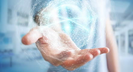 Businessman using digital network connection sphere 3D rendering