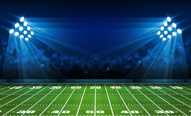 American football arena field with bright stadium lights design. Vector illumination © photoraidz