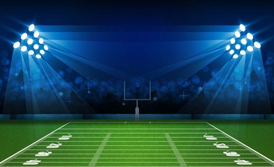 American football arena field with bright stadium lights design. Vector illumination © photoraidz