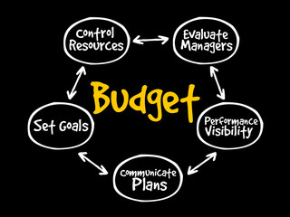 Purposes of maintaining Budget mind map flowchart business concept for presentations and reports