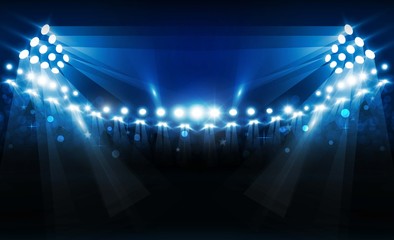 Football arena field with bright stadium lights vector design. Vector illumination