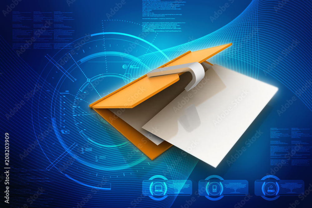 Poster 3d rendering folder with documents