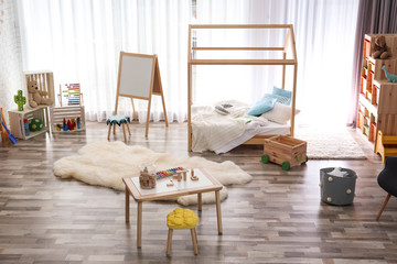 Fototapeta na wymiar Modern child room interior setting. Idea for home design