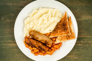 Saugage Beans and Mash With Toast