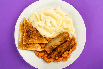 Saugage Beans and Mash With Toast