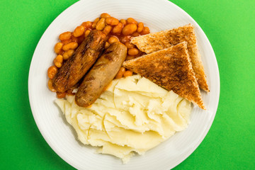 Saugage Beans and Mash With Toast