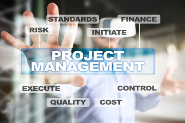 Project management on the virtual screen. Business concept.