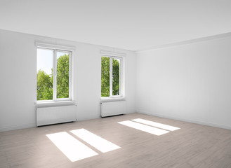 Empty living room with windows. Interior design