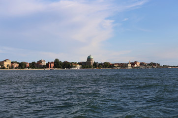 Fototapeta na wymiar View of the Lido of Venice from the Adriatic Sea