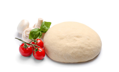 Ingredients for tasty pizza, isolated on white