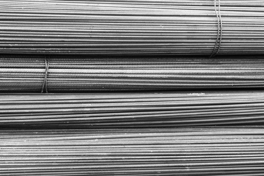 steel reinforcement for manufacturing reinforced concrete structures close-up, black and white photo
