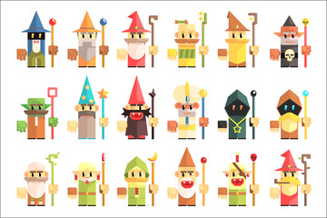 Obraz na płótnie Canvas Gnomes, dwarfs or elf and leprechaun cartoon magic characters vector
