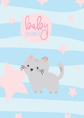 baby shower invitation card,birthday card,cat, poster, greeting, template, animals, Vector illustration