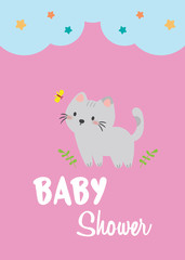 baby shower invitation card,birthday card,cat, poster, greeting, template, animals, Vector illustration