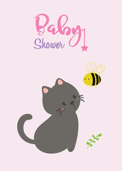 baby shower invitation card,birthday card,cat, poster, greeting, template, animals, Vector illustration