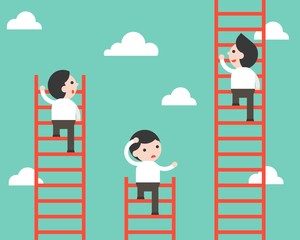 Businessman climbing on ladder, competition situation, flat design