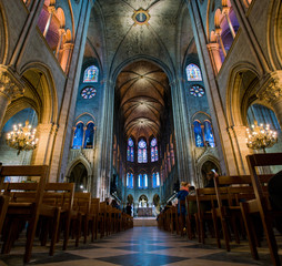 Fototapeta na wymiar PARIS, FRANCE - February 15, 2018 : Interior of the Notre Dame de Paris. France
