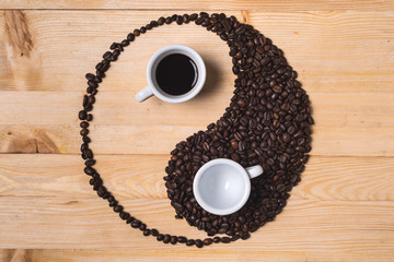 yin yang coffee  composition with cups