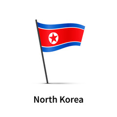 North Korea flag on pole, infographic element on white