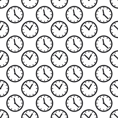 Seamless Pattern Background - Time Clock Vector - Isolated On White Background