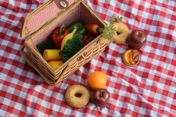 Picnic, basket, and food