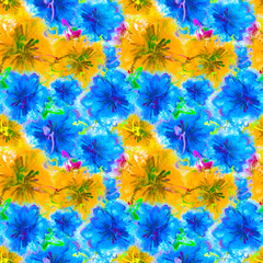 Floral Watercolor Pattern. Summer Vintage Flower Print. Modern Dress Design. Bud Repeating Wallpaper Design. Meadow Flowers Illustration. Spring Illustration for Textile. Exotic Flower. Hibiscus.