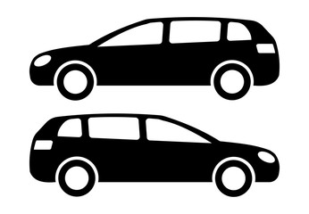 Two black car silhouettes on a white background. Vector illustration.
