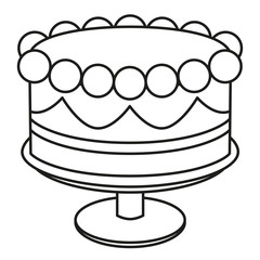 Line art black and white birthday cake on stand