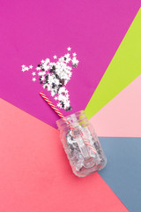 Flat lay composition with delicious summer cocktail on color background