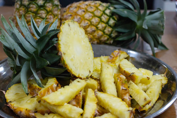 Fresh delicious pineapple fruit on table
