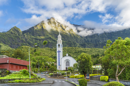 Cilaos town in Cirque de Cilaos, La Reunion island