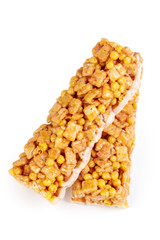 Healthy granola munchies on white background