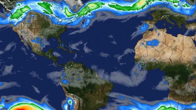 Time lapse animation simulated wind speeds on planet earth with color graphic representation . Equirectangular projection with scroll. Elements of this image furnished by NASA