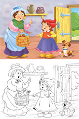 Little Red Riding Hood. Fairy Tale. Illustration for children. Coloring page