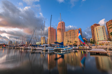 Boats and yachts docked at the Ala Wai Harbor the largest yacht harbor of Hawaii and Honolulu...