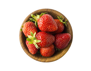 Top view. Bowls with strawberries isolated on white background. Ripe strawberries close-up. Background berry.  
