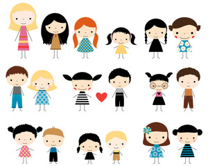 Cute stick figures children - boys and girls characters