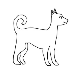 Contour drawing of the dog in black and white colors