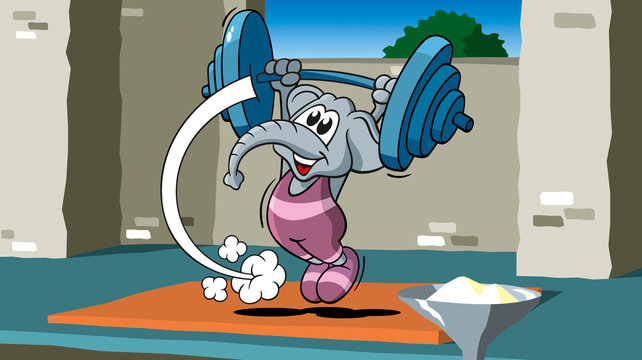 Elefant beim Gewichtheben, Cartoon, Sportcartoon, Tiercartoon