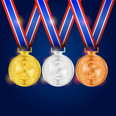 Realistic shiny medal with blue background