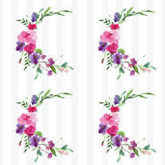 Hand-painted Watercolor pattern of a branch with flowers pink Magnolia flower spring card