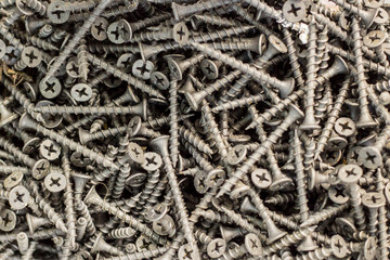 tapping screws made of steel for construction as a background